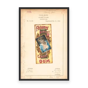 Adams’ Barley Malt Candy Gum 1888 Poster - Vintage Chewing Gum Branding, Classic Confectionery Label Art, Retro Candy Collectible Print