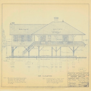 Aransas Pass Light Station Drawing Blueprint - Texas Lighthouse, Lydia Ann Lighthouse Poster Print, Maritime Poster, Beach House Decor