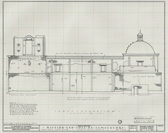 Mission San Jose De Tumacacori Elevation Drawing - Arizona Mission Poster, Old Mission Blueprint, Religious Décor, Historic Mission