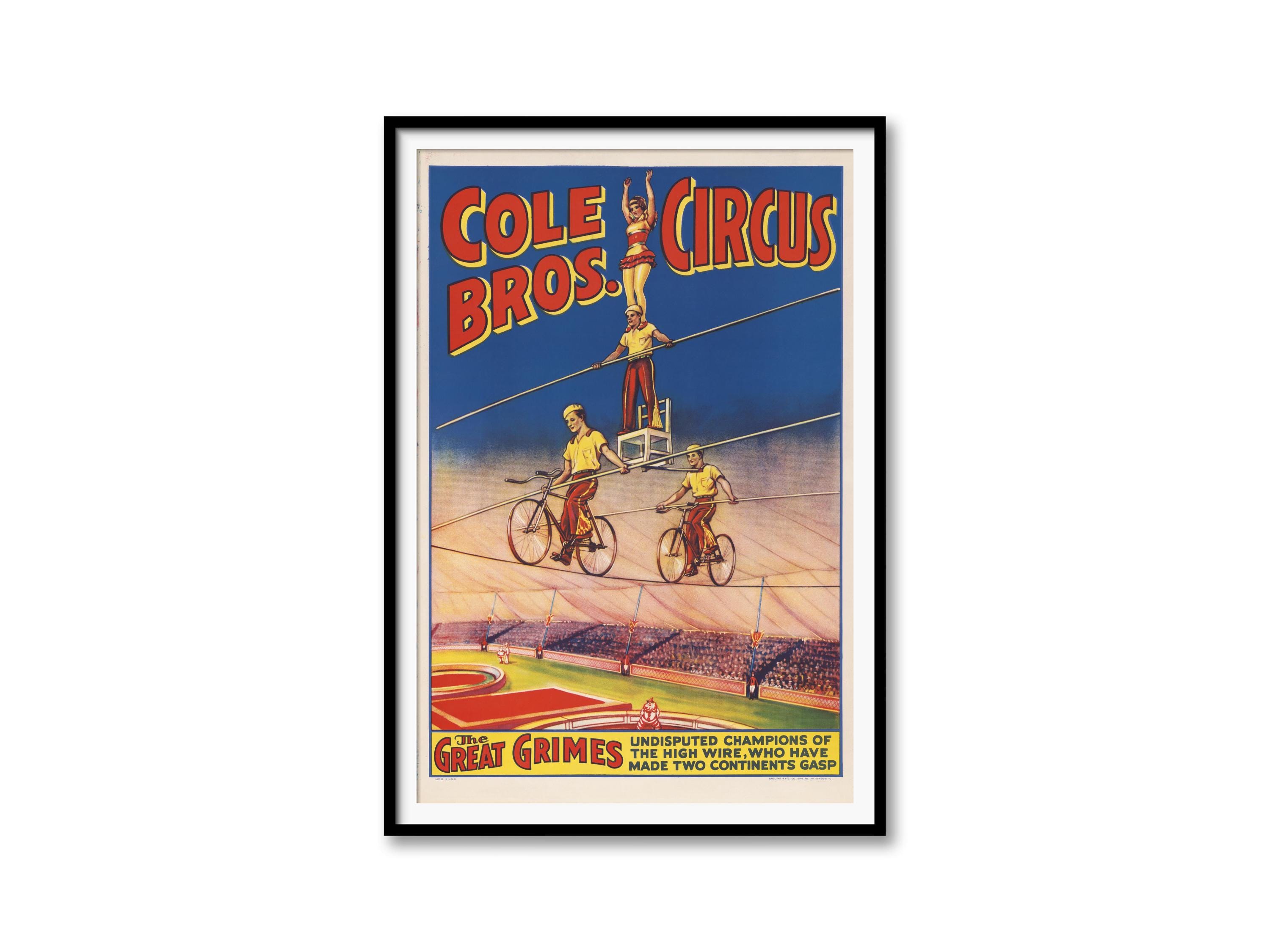 Cole Bros Circus Poster – Great Grimes High Wire Act, Vintage