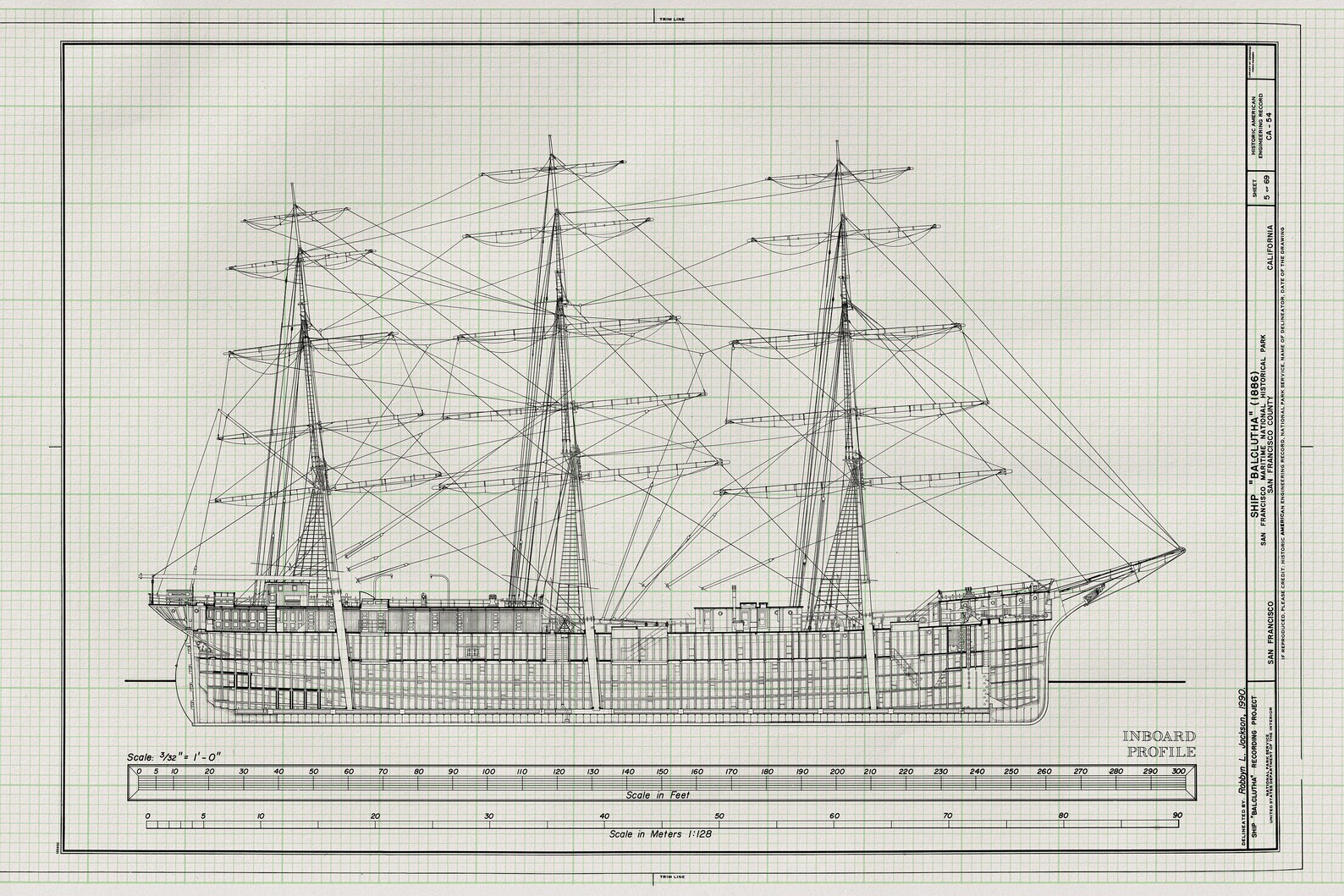 1886 Sail Ship Balclutha Blueprint Ship Blueprint, Ship Drawing, Boat