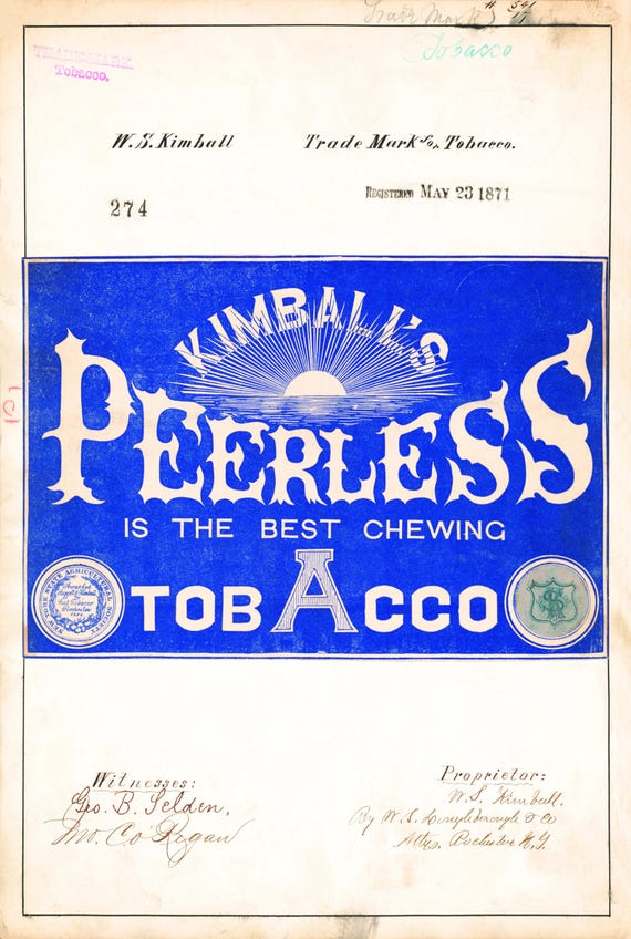 Kimball's Peerless Chewing Tobacco Print - Restored Vintage Label Art