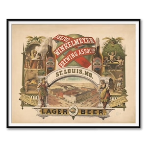 Julius Winkelmeyer Brewing Association Print – Vintage Beer Poster, Lager Beer Advertising, St. Louis Brewery Art, Antique Brewery Decor
