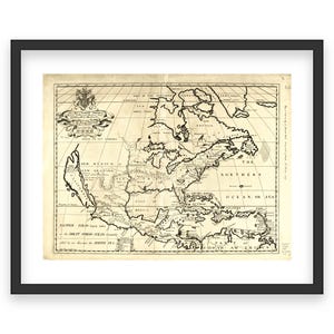 1722 年北米新地図 - ヴィンテージ植民地時代の地図、歴史的な西半球チャート、探検領土、複製印刷
