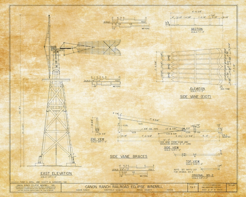 Windmill Blueprint Exploded View 1898 Windmill Blueprint Print – Canon Ranch Railroad Eclipse Windmill ...