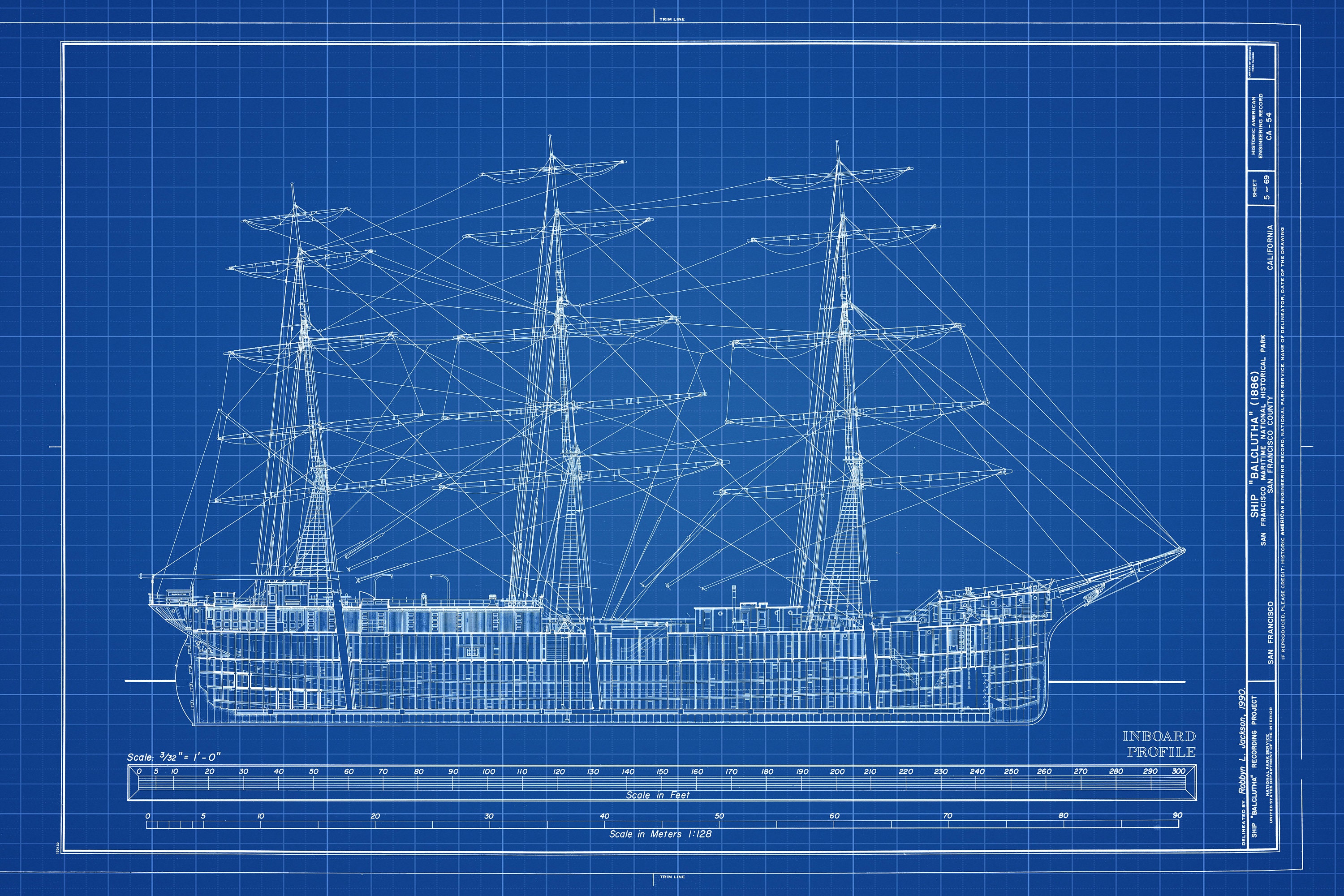 1886 Sail Ship Balclutha Blueprint Ship Blueprint, Ship Drawing, Boat