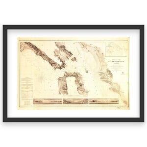 Entrée de la baie de San Francisco 1856 - Carte historique du littoral, carte marine, baie et port détaillés, navigation maritime en Californie