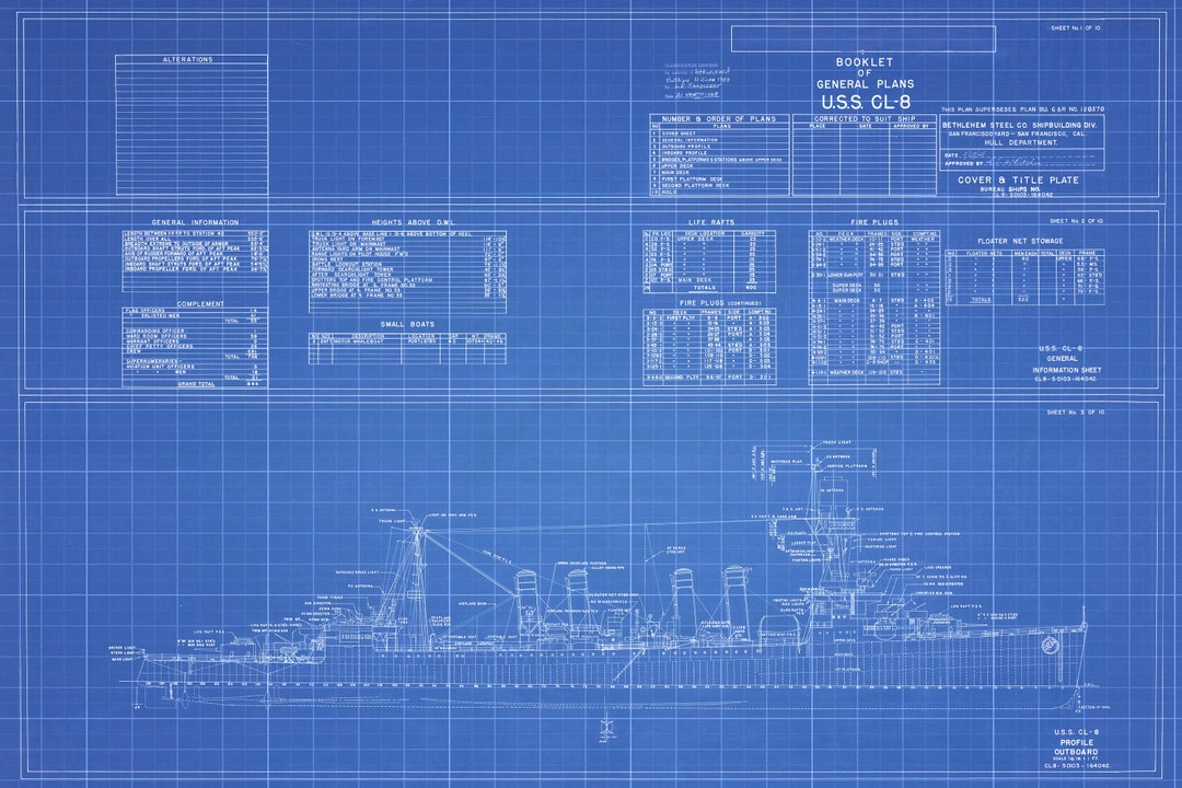 USS Detroit Blueprint – Restored Navy Ship Drawing Art Print - Etsy