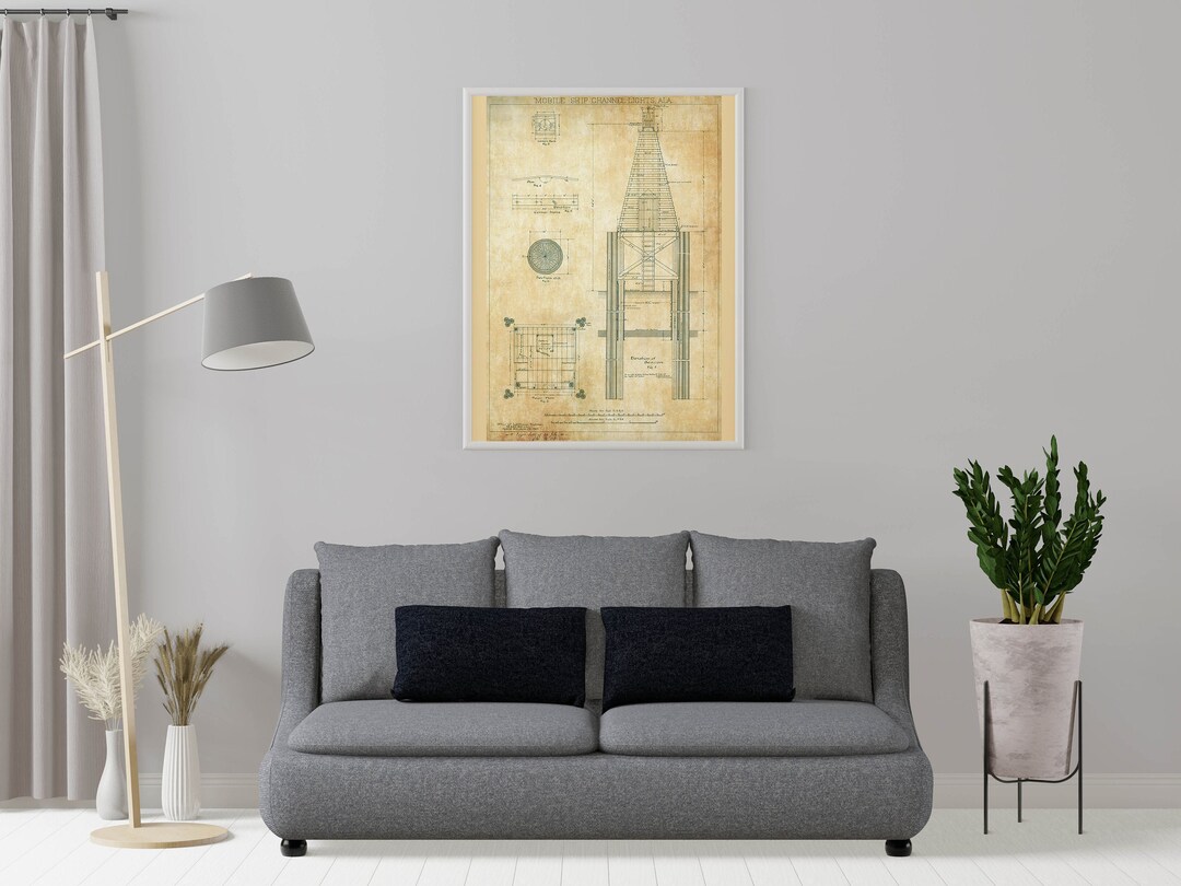 Mobile Bay Lighthouse Blueprint Print – Alabama Maritime Decor - Etsy