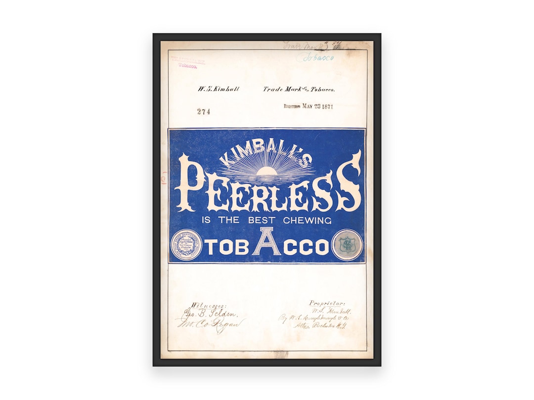 pearl tobacco brand in 1871 Kimball's Peerless Chewing Tobacco Print - Restored Vintage Label Art