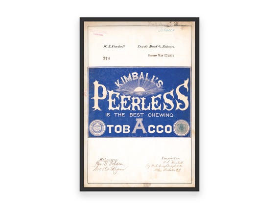 algerian chewing tobacco Kimball's Peerless Chewing Tobacco Print - Restored Vintage Label Art
