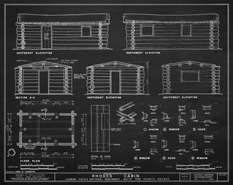 Rhodes Cabin Blueprint Drawing - Cabin Poster, Log Cabin Drawing, Cabin  Decor, Great Basin National Park Cabin, Lehman Caves Monument