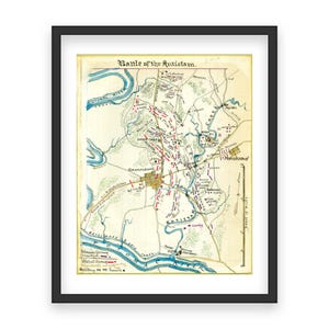 Kaart Slag bij Antietam 1862 Burgeroorlog - Historisch veldslagoverzicht, troepenbewegingen van de Unie en de Zuidelijke troepen, Potomac-rivier, Sharpsburg