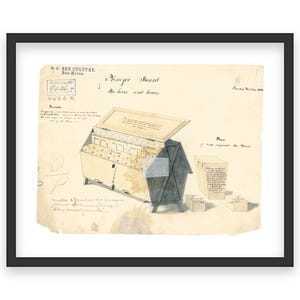 Bee Hive House Patent Print 1836 - Vintage Beekeeping Equipment, Antique Apiary Design, Historical Beekeeper Tool, Apiary Collector Gift
