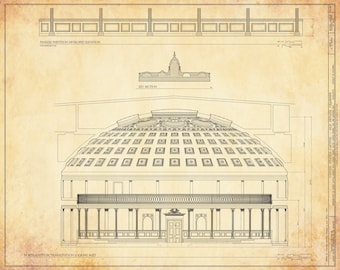 Plano de la antigua cámara del Senado del Capitolio de EE. UU.: Impresión de elevación neoclásica