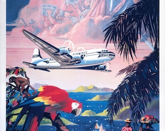 Caribbean Travel Poster – Vintage Pan Am Airways, Tropical Island