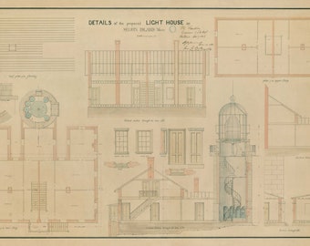 Plano del faro de la isla Seguin - Decoración náutica de Maine