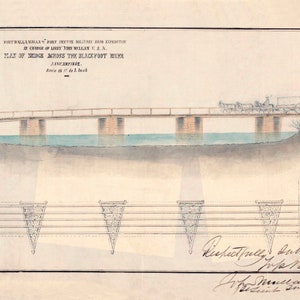Blackfoot River Bridge 1862 Plan Drawing Blueprint - Bridge Drawing, Bridge Blueprint, Engineer Gift, Montana Bridge, Military Bridge Plan