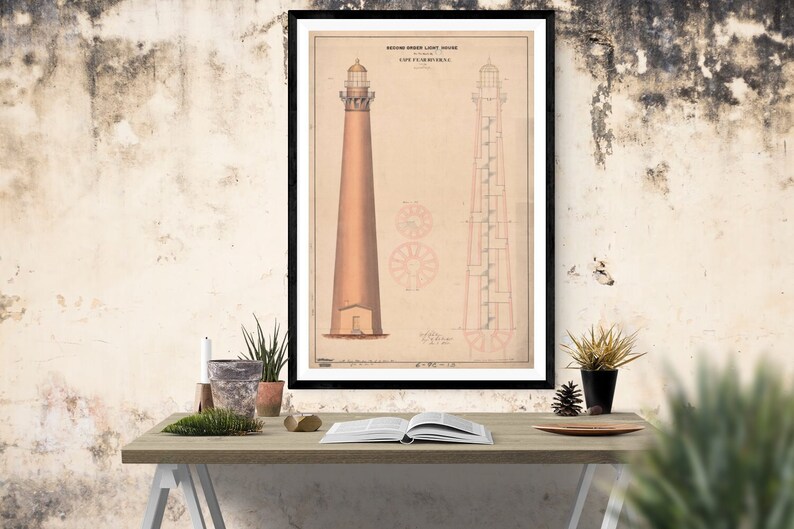 Cape Fear River Lighthouse Blueprint – North Carolina Maritime Print - Etsy