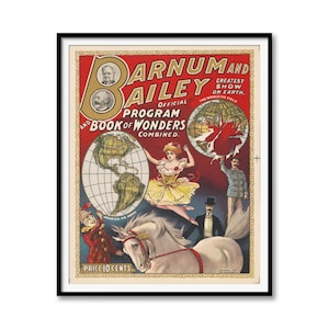 Barnum & Bailey Official Program of Wonders Poster, Vintage Circus Art, Greatest Show on Earth, Circus Collector Print, Classic Circus Decor