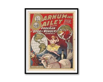 Vintage Barnum & Bailey Circus Poster, Greatest Show on Earth Print