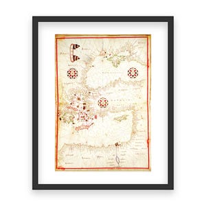 Carte nautique du XVIe siècle en Méditerranée et en mer Noire - carte historique des portulans, navigation maritime vintage, carte des routes maritimes antiques