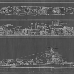 Blauwdruk USS George E. Badger - blauwdruk marineschip, blauwdruk slagschip, blauwdruk oud schip, marineschipposter, blauwdruk oorlogsschip