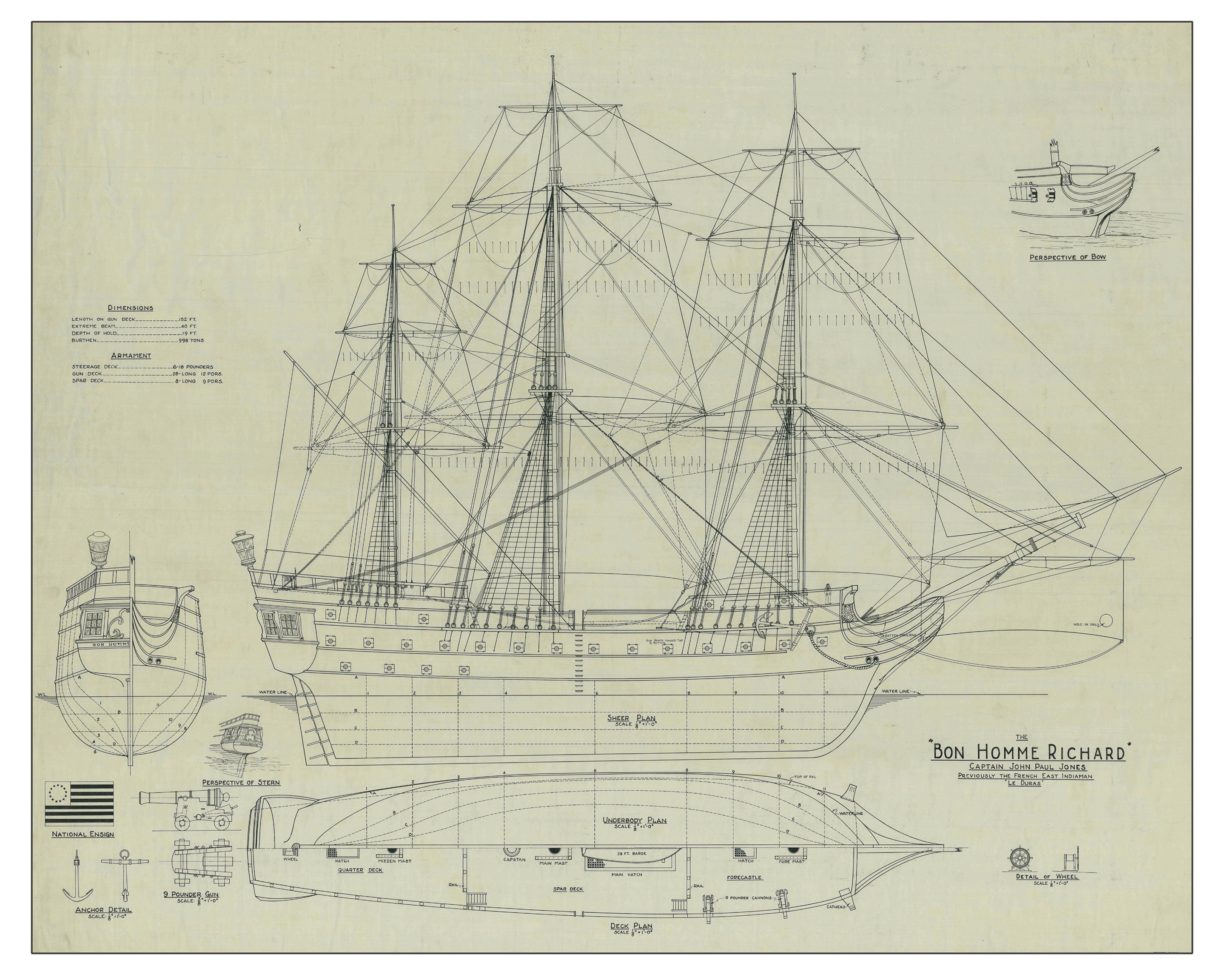 Bonne Homme Richard Sail Ship Blueprint 1765 Ship Blueprint - Etsy