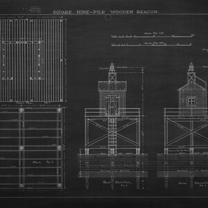Mobile Ship Channel Beacon Blueprint - Lighthouse Print,  Maritime Poster, Beach House Decor, Lighthouse Poster, Alaska Lighthouse, Nautical