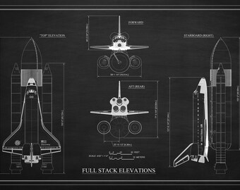 スペース シャトルの設計図の立面図ポスター - ディスカバリー