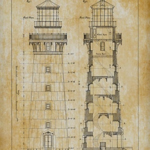Destruction Island Lighthouse Blueprint Print – Vintage Nautical Wall ...