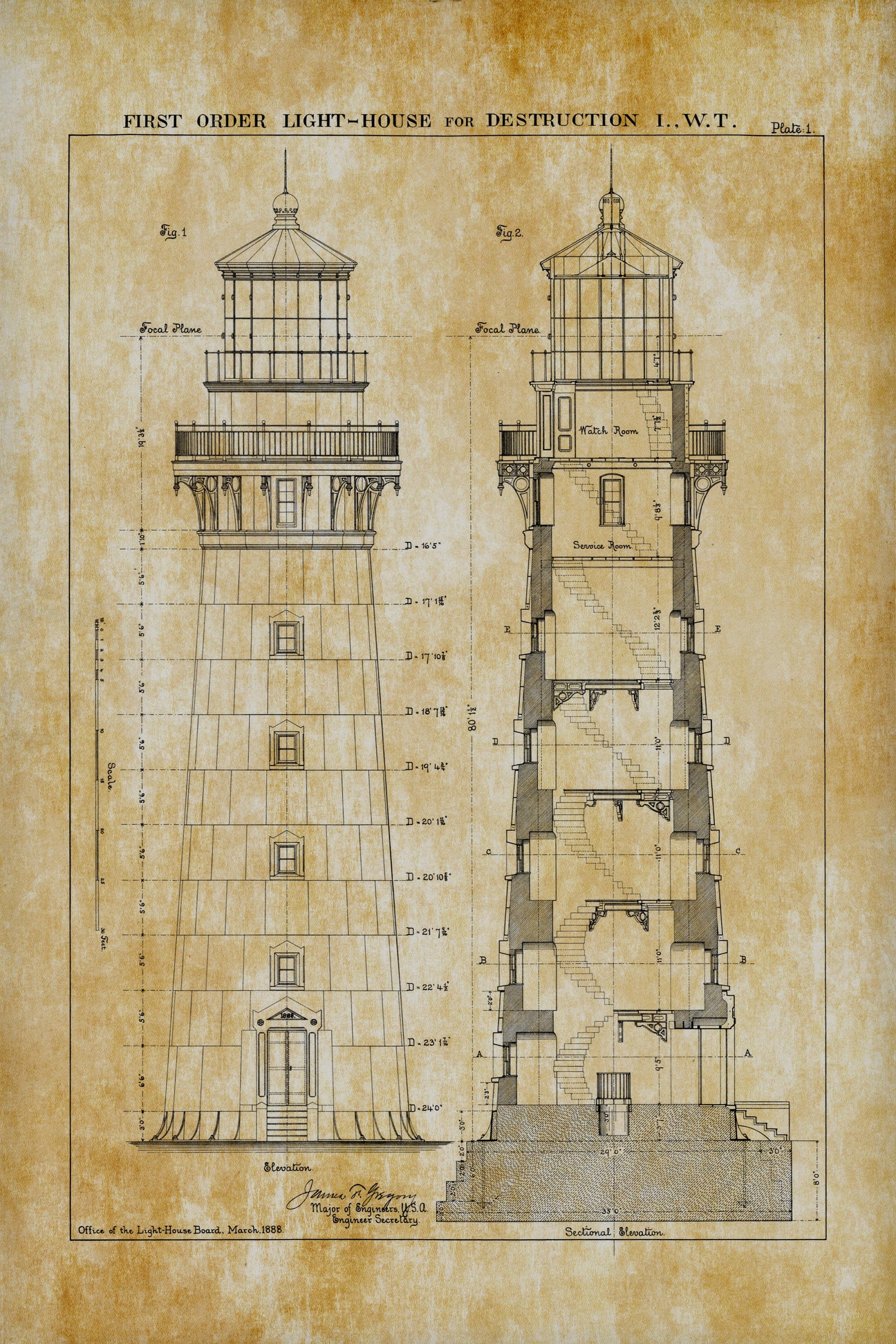 Destruction Island Lighthouse Blueprint Print – Vintage Nautical Wall ...