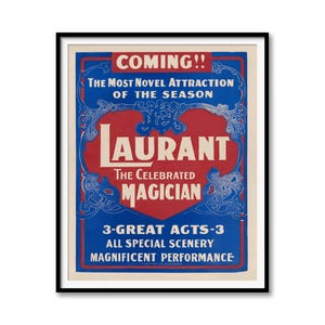Celebrated Magician Laurant Poster - Magic Show, Vintage Art, 3 Great Acts, Collectible Decor, Vintage Magician Poster, Magic Poster
