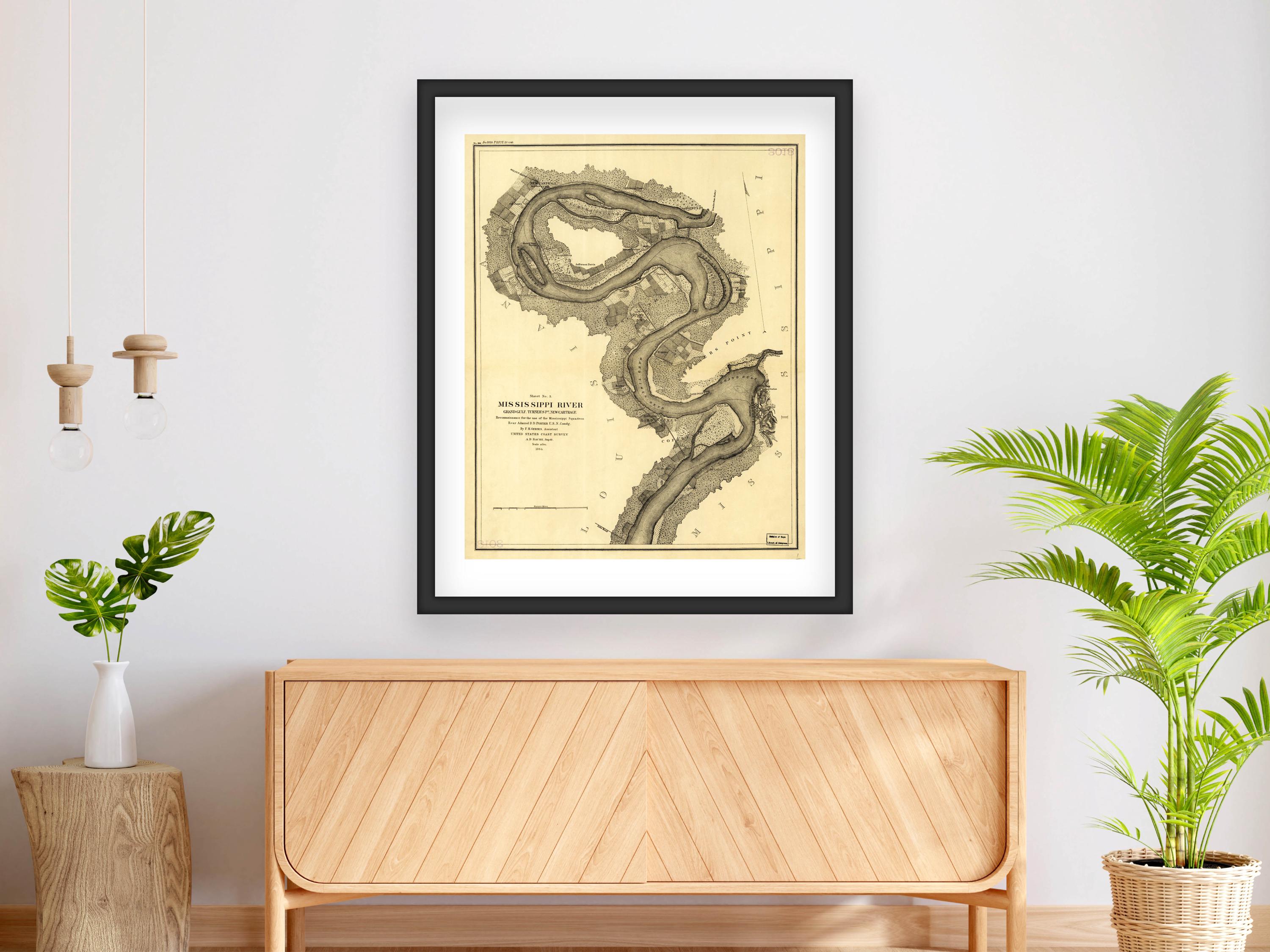 Rodney Ms Map Civil War Era Mississippi River Map Print – Grand Gulf to Rodney - Etsy
