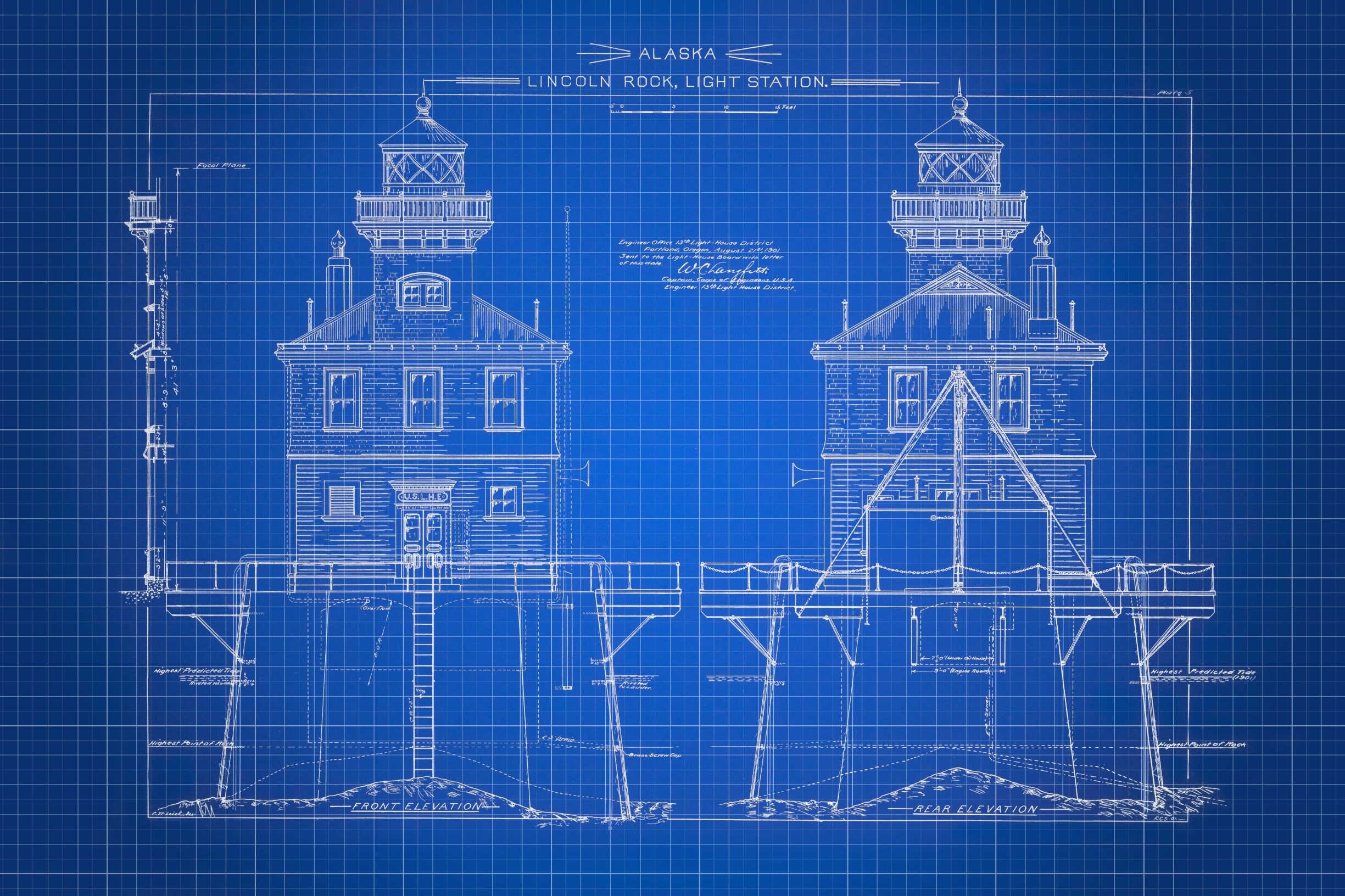 Lincoln Rock Light Station Blueprint: Alaska Lighthouse Maritime Print ...