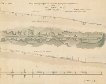 Lámina con boceto del ferrocarril de Boon Island – Decoración náutica de Maine