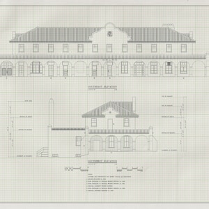 Kelso Union Pacific Railroad Depot Drawing - California Railroad Poster, Historic Building, Railroad Poster, Railroad Station Blueprint