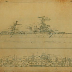 USS Texas Inboard and Outboard Profile Blueprint - Navy Ship Blueprint, Old Battleship Blueprint, Navy Ship Poster, Warship Blueprint