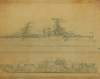 Plano del USS Texas – Póster restaurado del perfil de un barco de la Armada de época