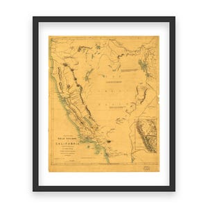 1850 Goldregionen von Kalifornien - Historische Goldrauschära Karte, Great Basin, Western Territories, frühe Bergbaustandorte, Geschichtsgeschenk