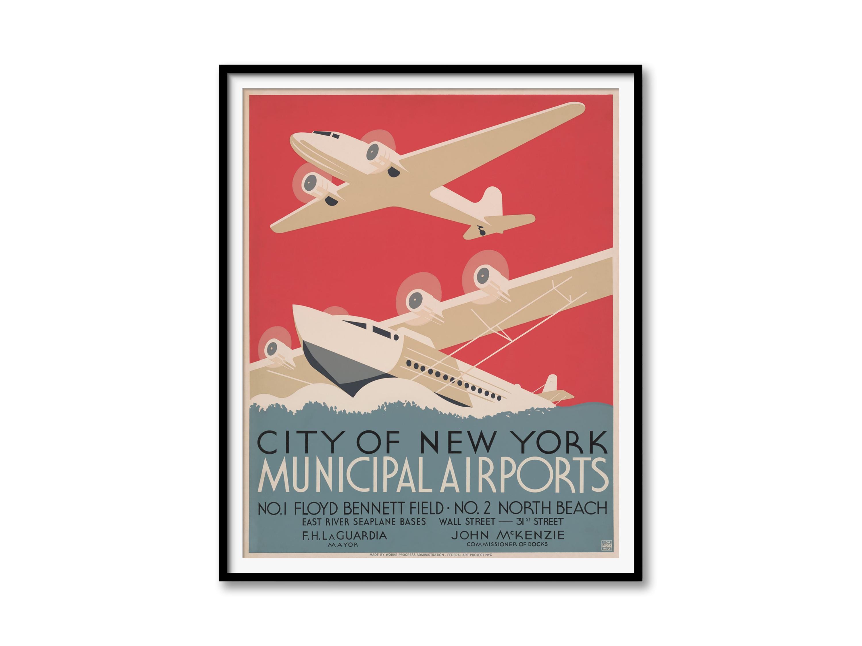 ニューヨーク市営空港のポスター - 1930年代のWPAアートの復元版