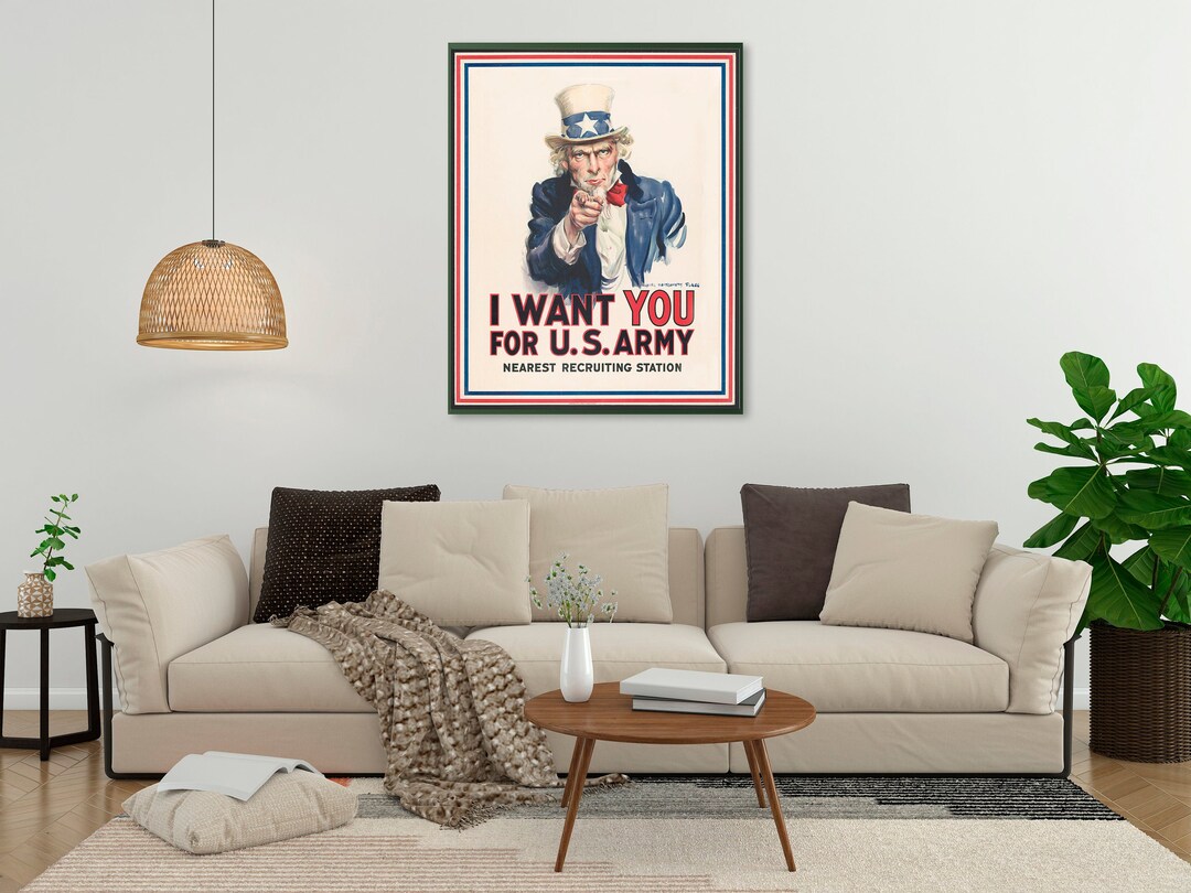 Uncle Sam I Want You for US Army War Poster World War 1 Print, World