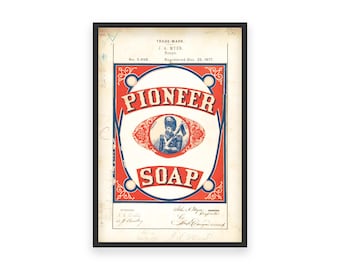 Stampa pubblicitaria d'epoca del sapone Pioneer - Marchio registrato del 1877