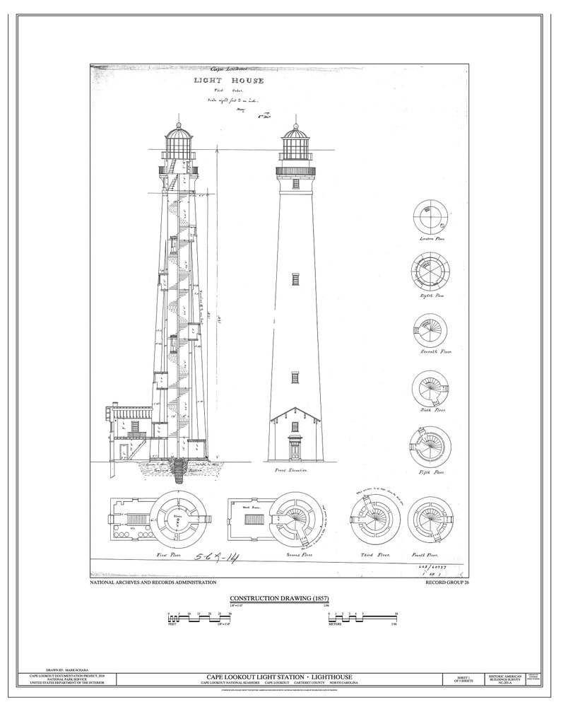 Cape Lookout Lighthouse Blueprint Print – North Carolina Nautical Art ...