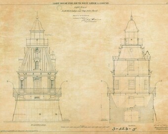 Plano del faro – Southwest Ledge y faro de Ship John Shoal