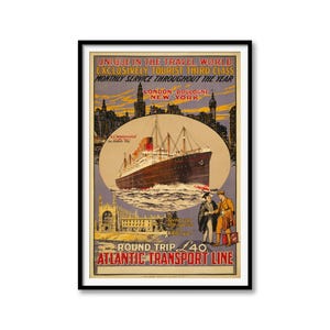 Atlantik Transport Linie S.S. Poster - Vintage Reise Poster, Transatlantik Reise, London nach New York, Maritime Kunst, Retro Schiff Dekor