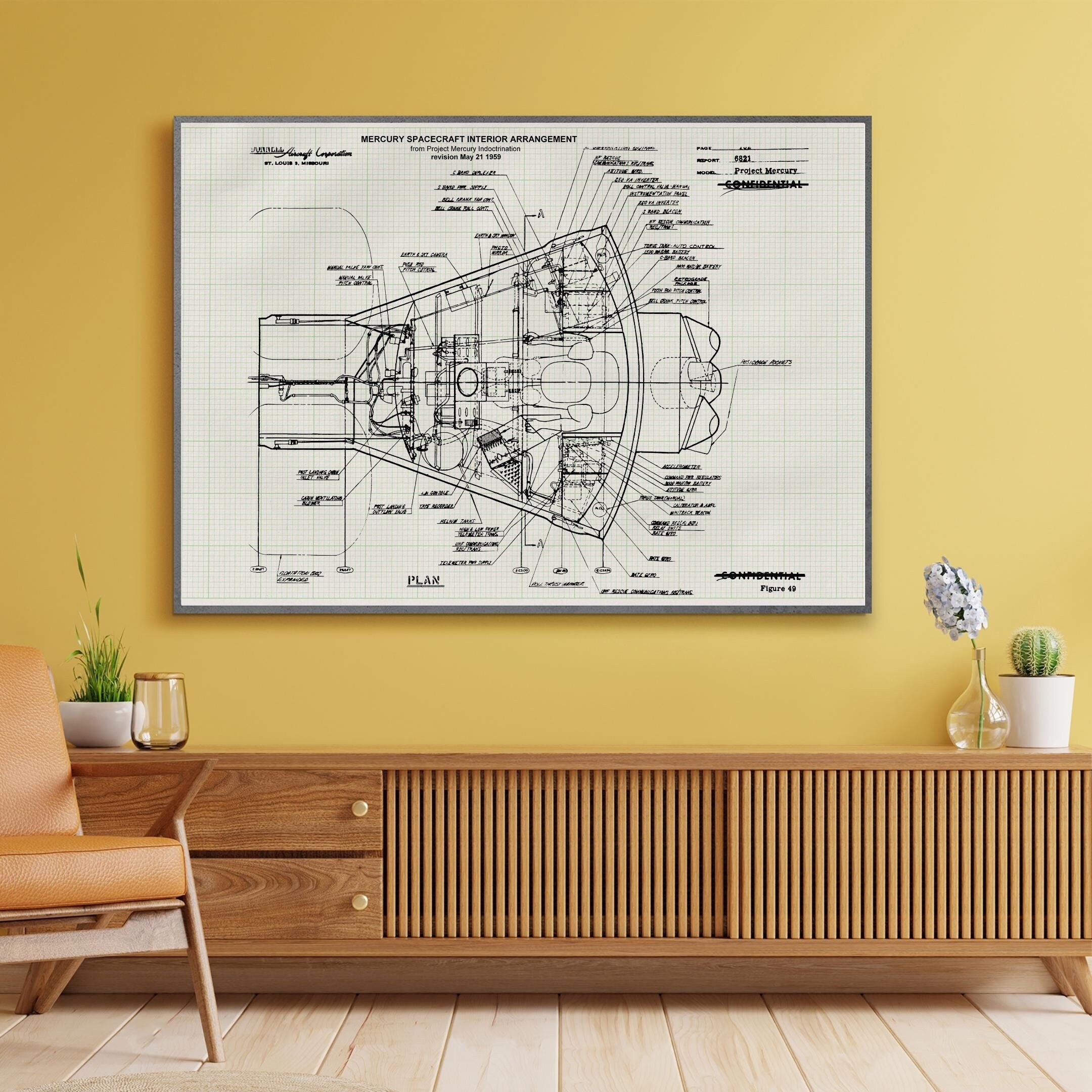 NASA Mercury Space Capsule Blueprint 1959 Project Mercury Diagram nasa-mercury-space-capsule-blueprint-1959-project-mercury-diagram