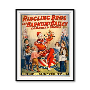 Ringling Bros and Barnum & Bailey Poster – Vintage Clown Art, Circus Show Print, Children’s Favorite Clown, Carnival Decor
