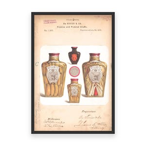 Pickles and Pickled Stuffs 1874 Poster - Vintage Food Branding, klassisches Gurkenglas-Etikett, Retro Kochsammeldruck