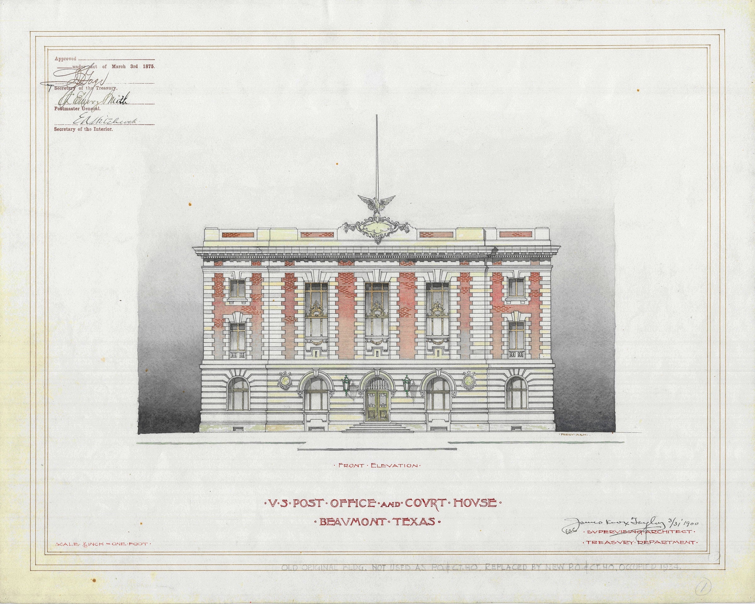 Beaumont Texas Courthouse & Post Office Blueprint Drawing 1875 Etsy New Zealand